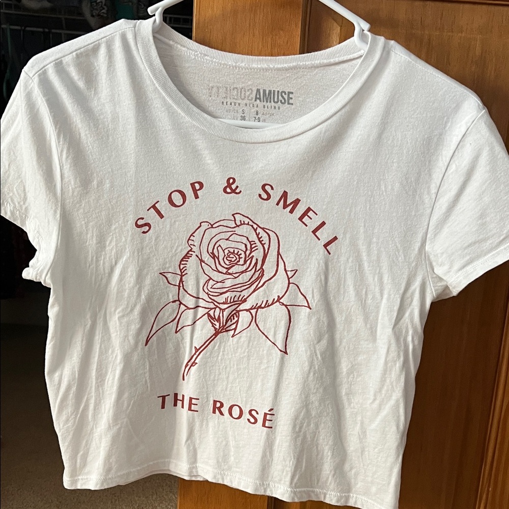 Amuse Society White Tee with Red Rose Graphic
